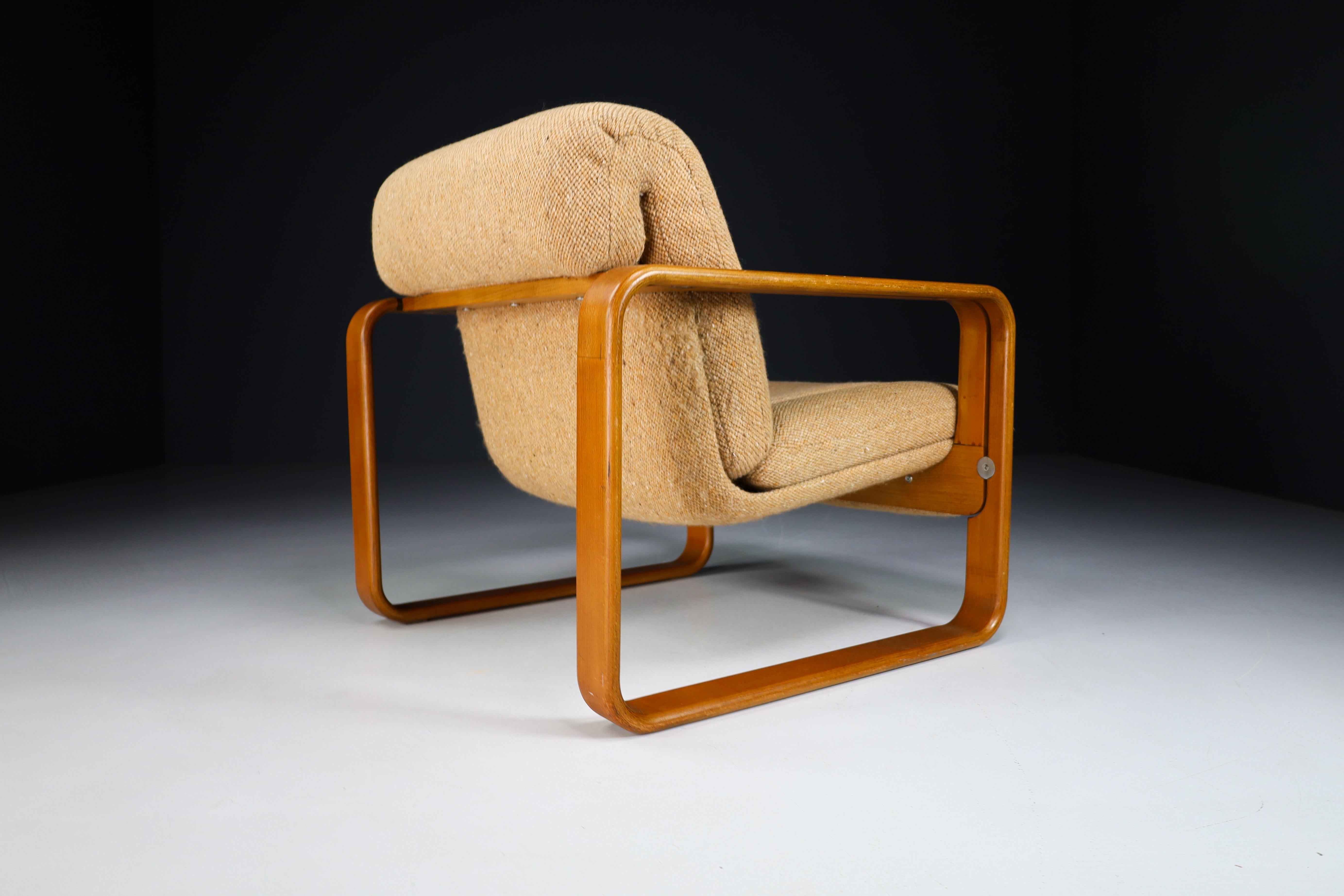 Mid-20th Century Bentwood Armchair in Original Jute Fabric by Jan Bočan, 1960s