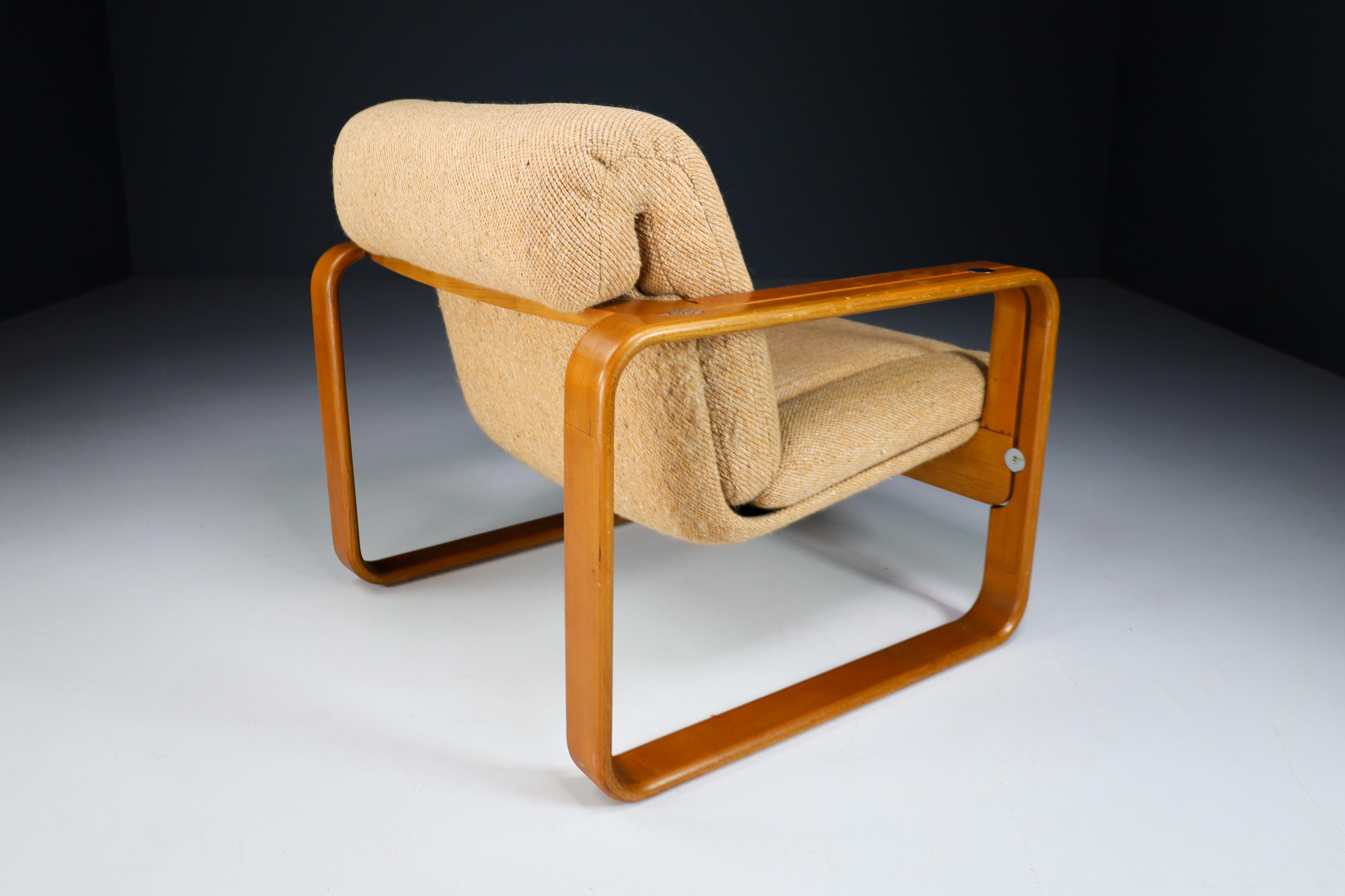 Bentwood Armchair in Original Jute Fabric by Jan Bočan, 1960s 1