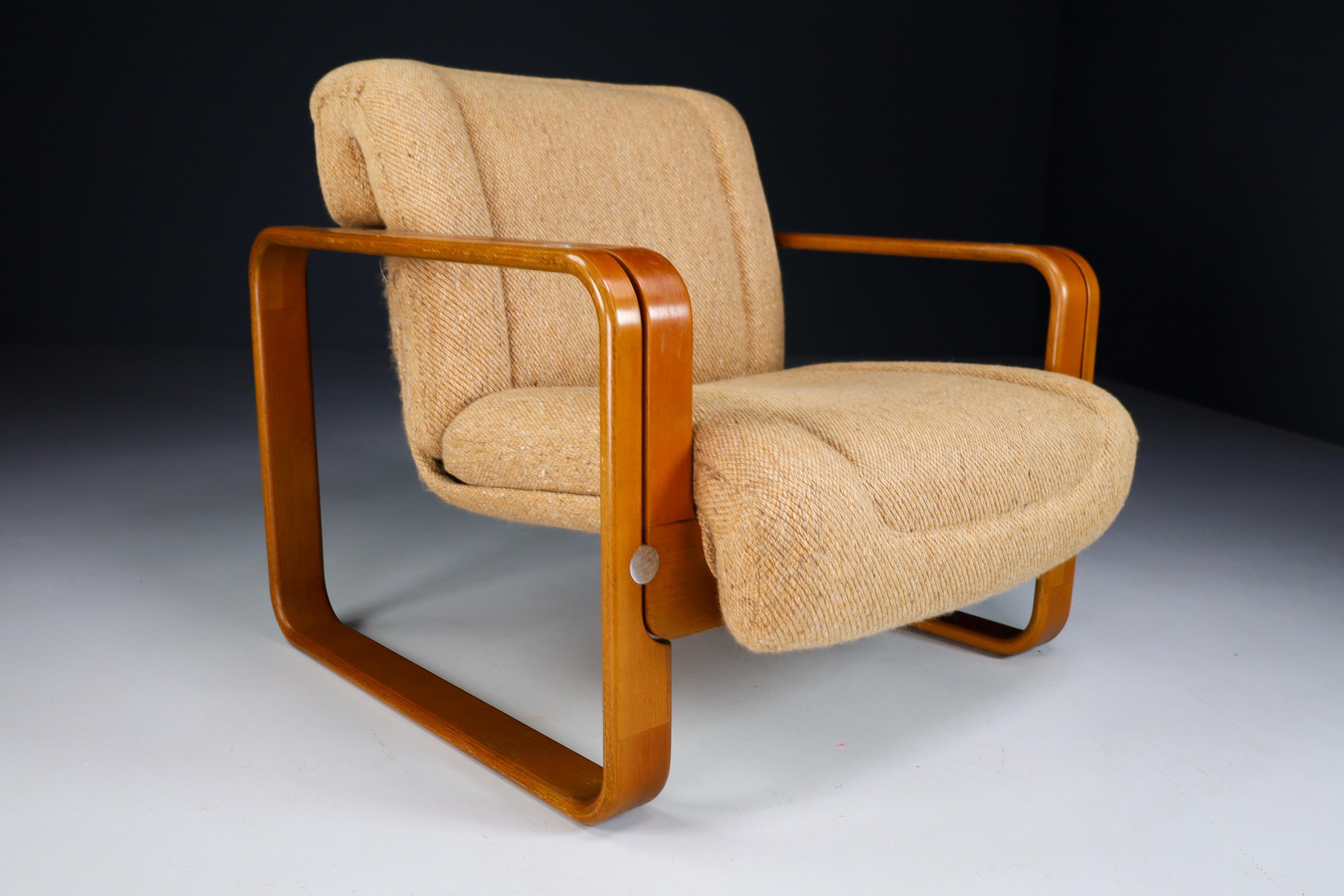 Bentwood Armchair in Original Jute Fabric by Jan Bočan, 1960s 2