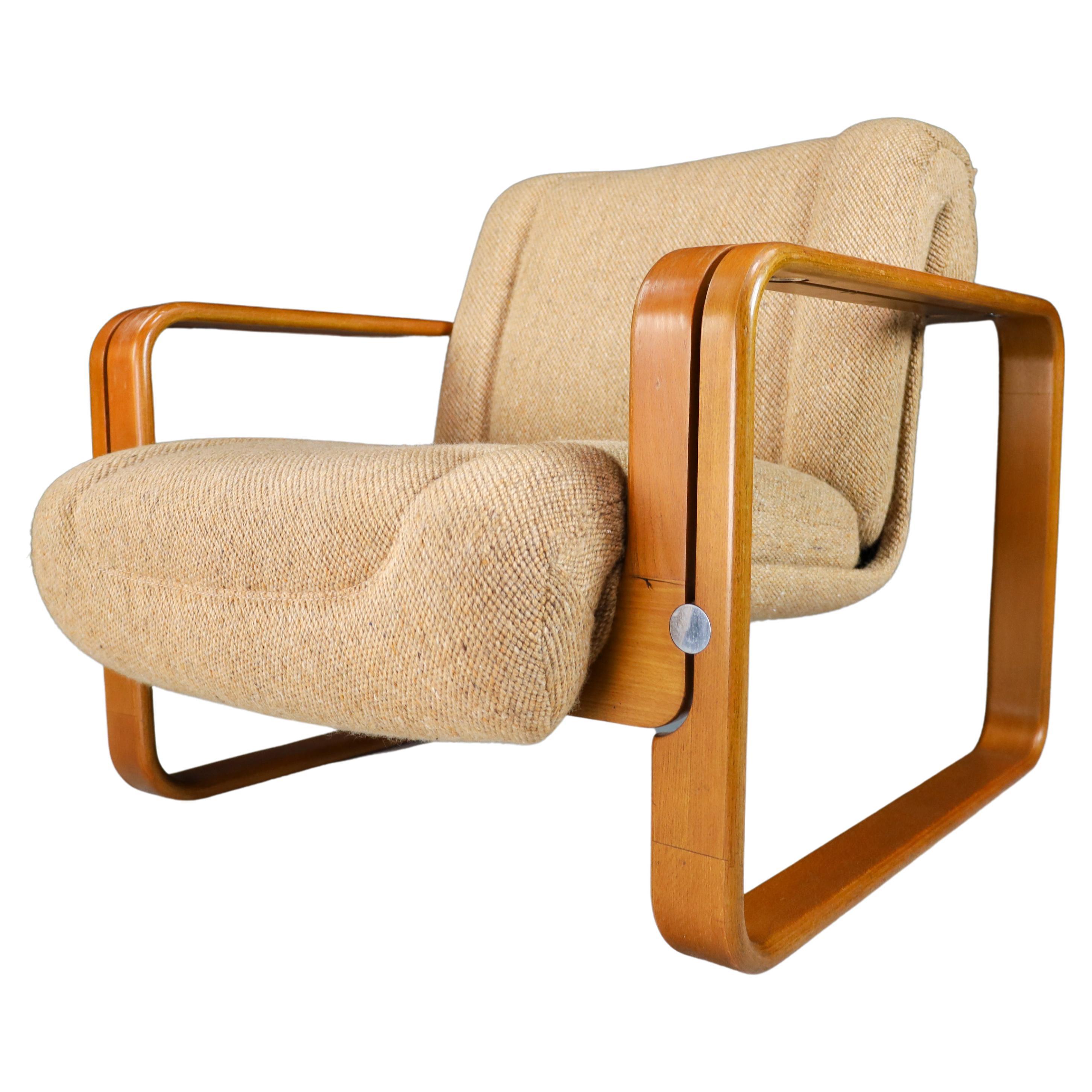 Bentwood Armchair in Original Jute Fabric by Jan Bočan, 1960s