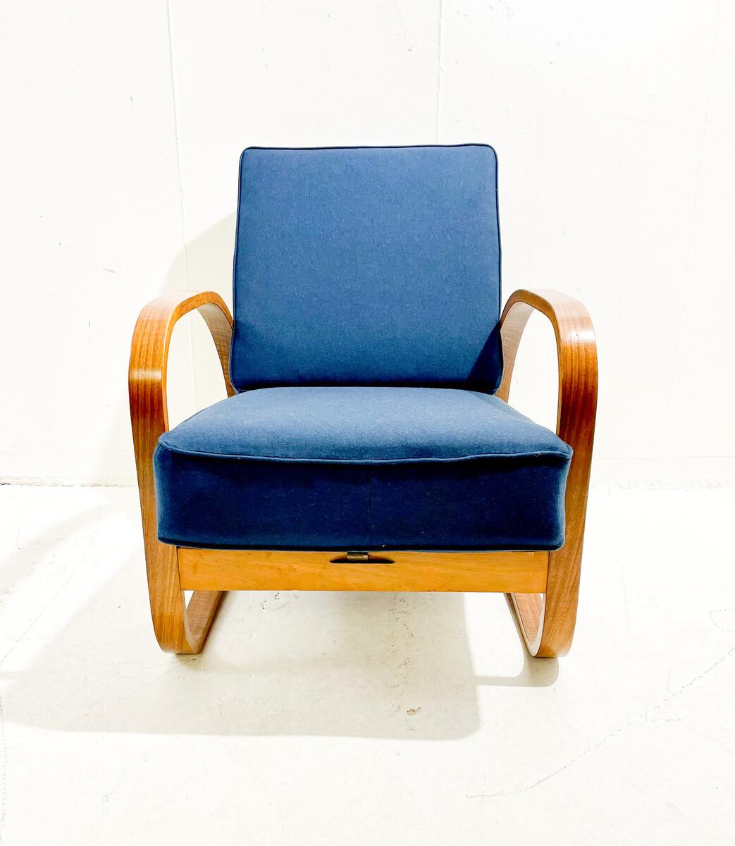 Fabric Bentwood Armchair, Jindrich Halabala with Adjustable Back, Czech Republic, 1940s For Sale