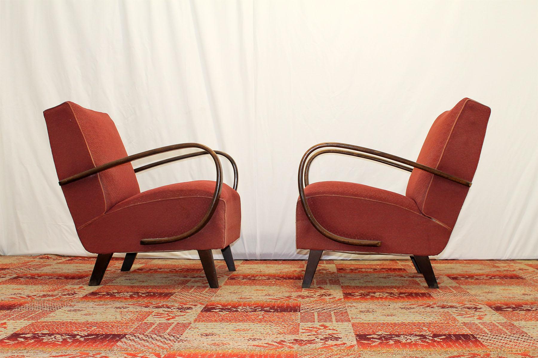 Art Deco Bentwood Armchairs by Jindřich Halabala for UP Závody, 1950s