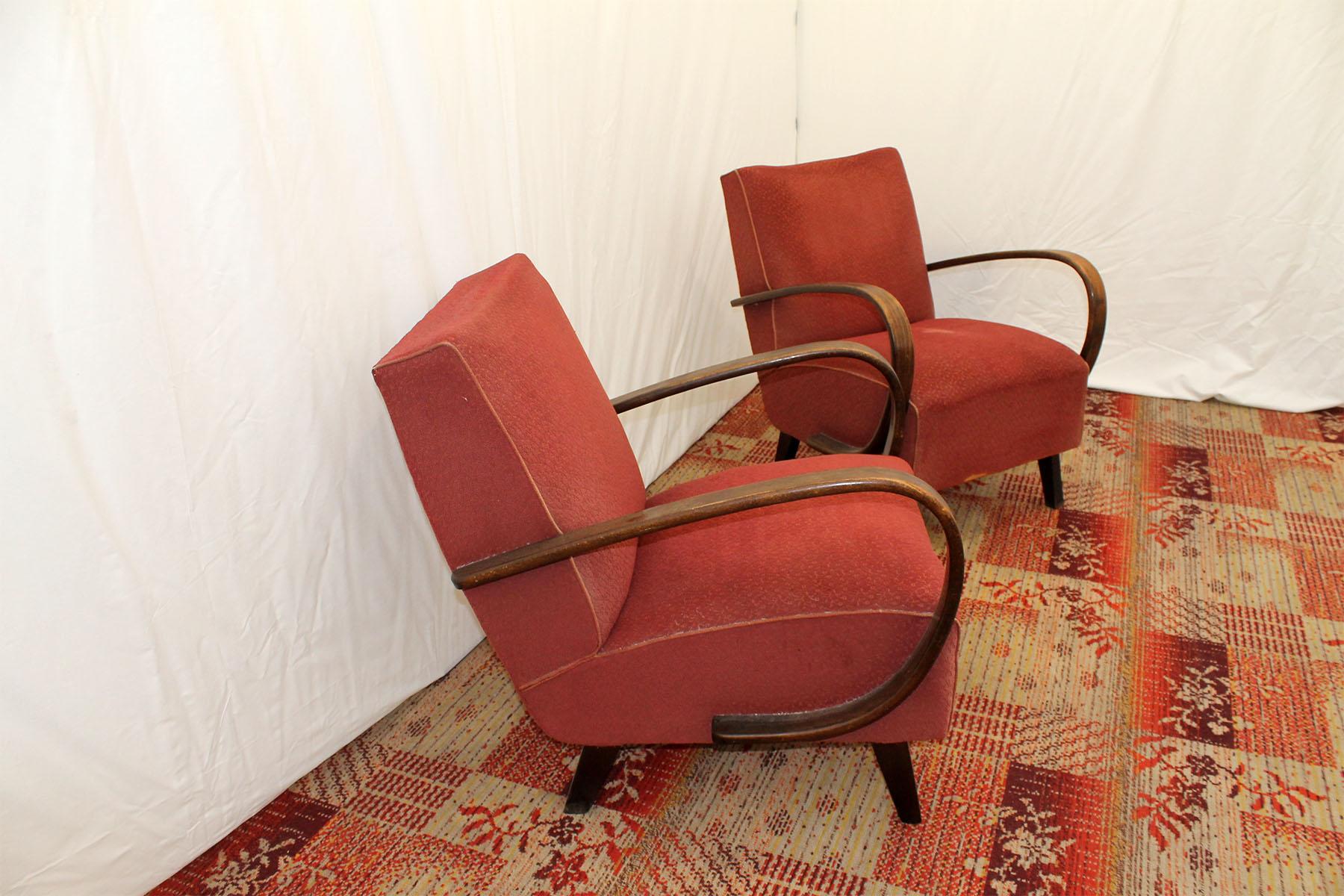 Fabric Bentwood Armchairs by Jindřich Halabala for UP Závody, 1950s