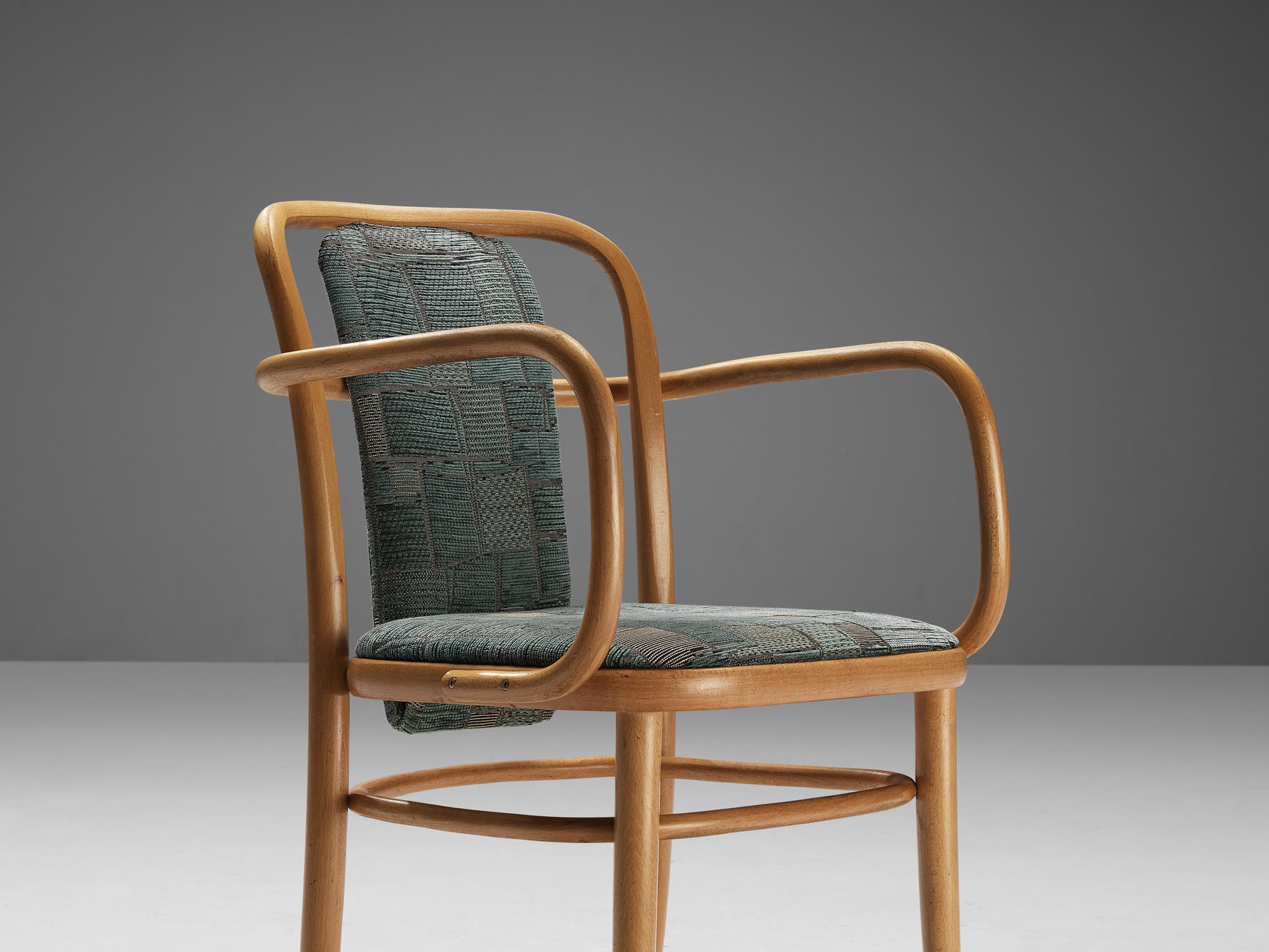 Mid-Century Modern Bentwood Armchairs in Green Upholstery  For Sale