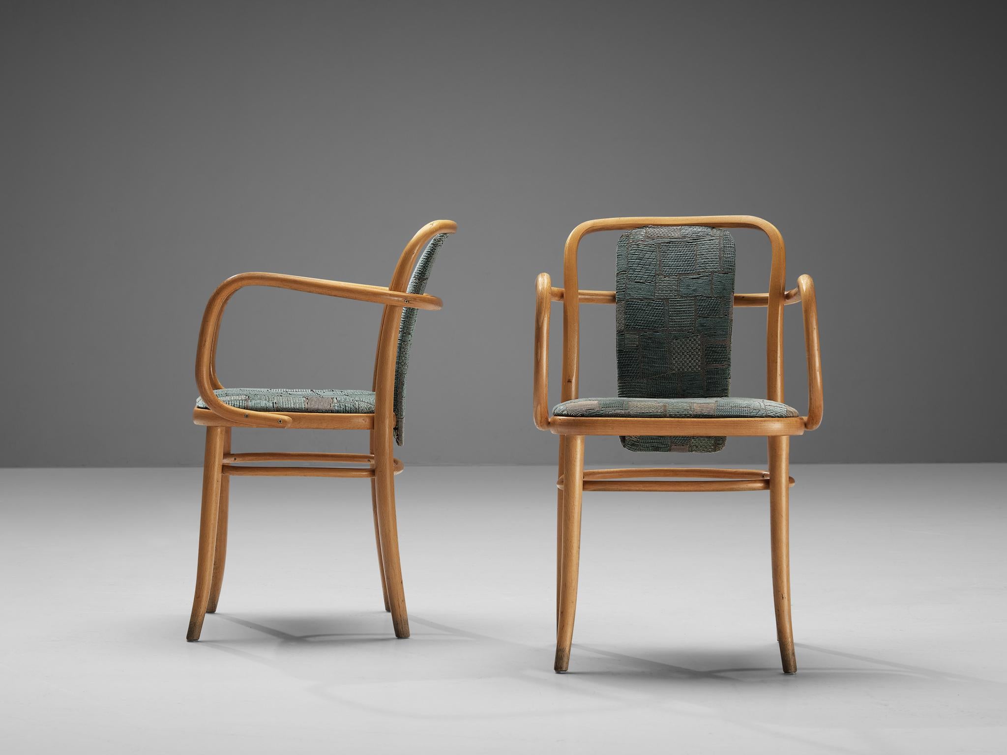 European Bentwood Armchairs in Green Upholstery For Sale