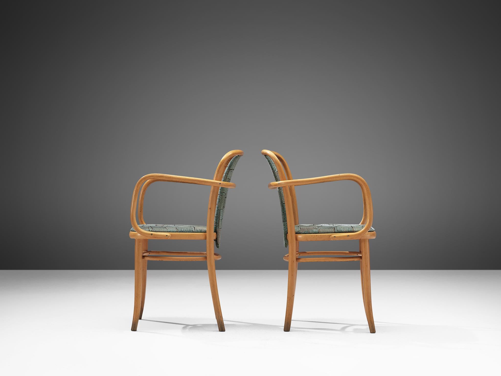 Bentwood Armchairs in Green Upholstery In Good Condition For Sale In Waalwijk, NL