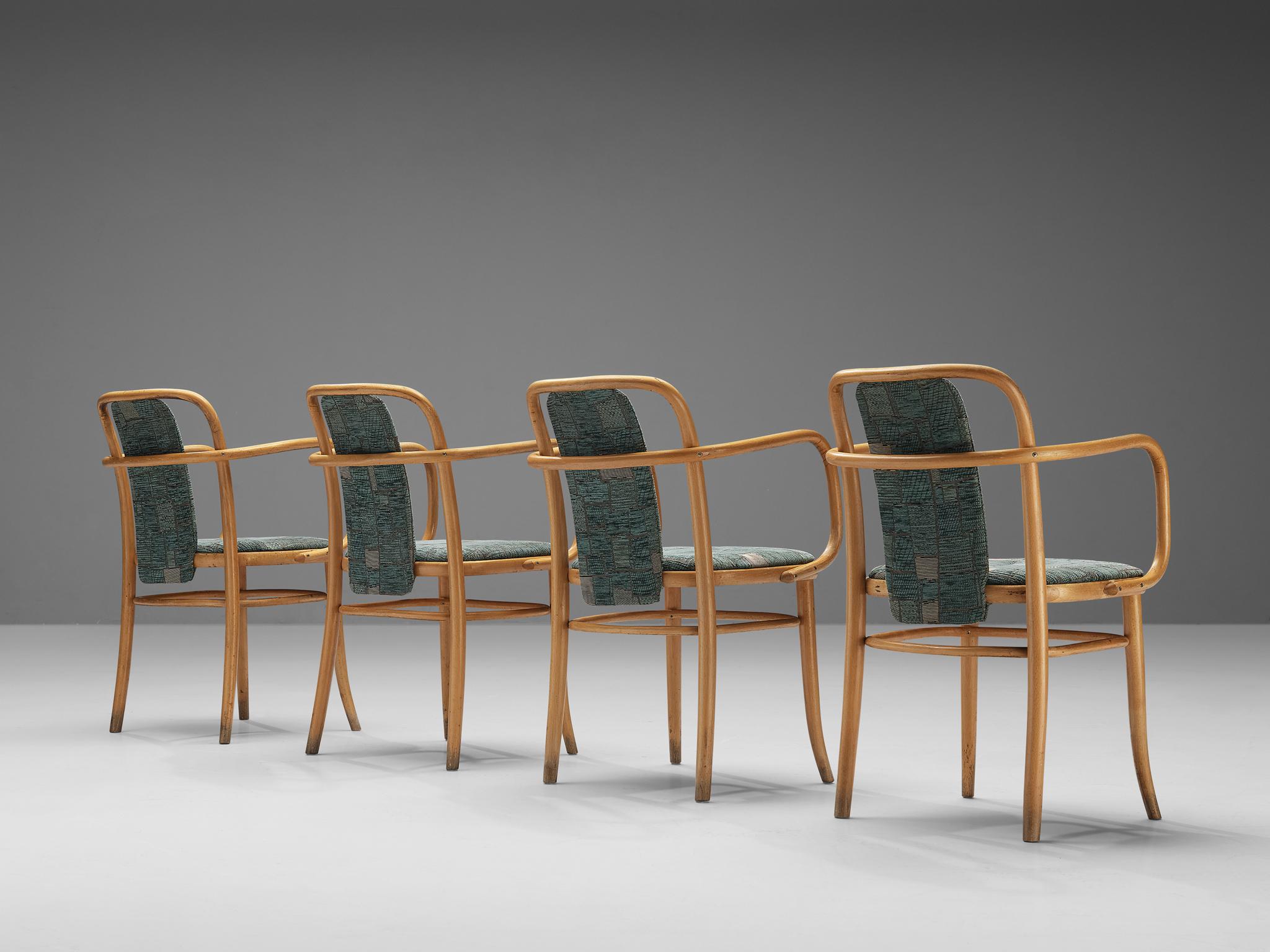 Mid-20th Century Bentwood Armchairs in Green Upholstery For Sale