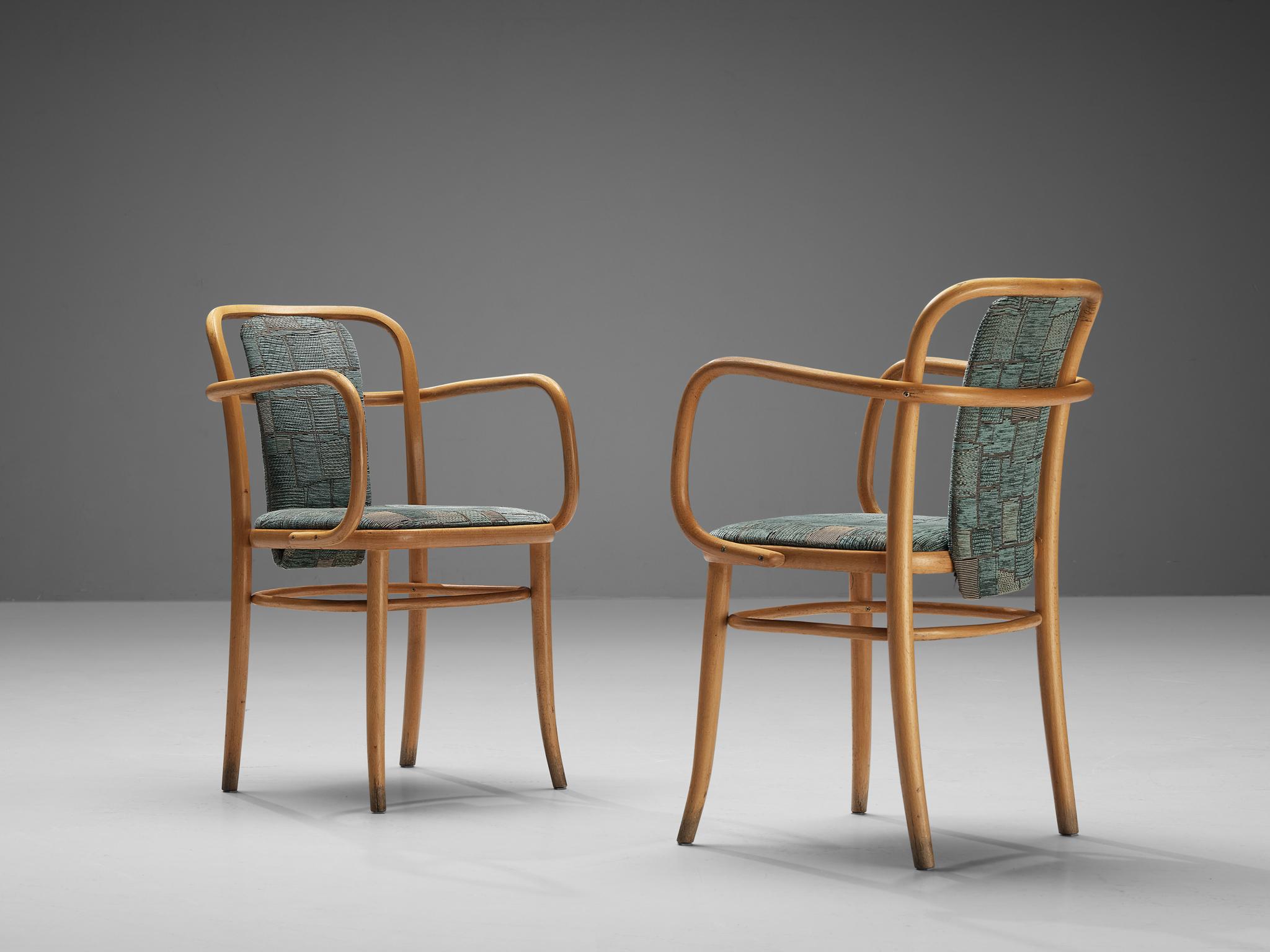 Bentwood Armchairs in Green Upholstery For Sale 1