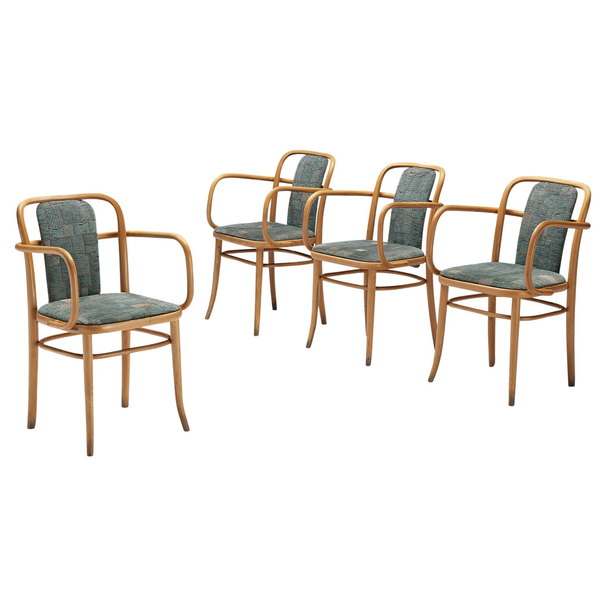 Bentwood Armchairs in Green Upholstery 