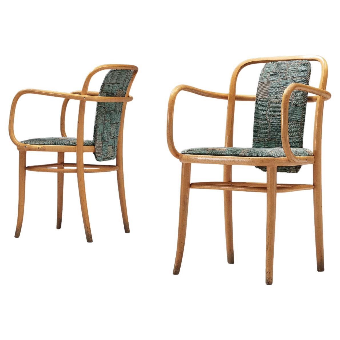 Bentwood Armchairs in Green Upholstery 