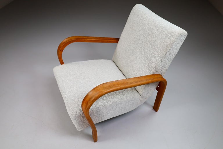 Mid-20th Century Bentwood Armchairs in Re-Upholstered in Boucle by Karel Koželka & Antonín Kropá For Sale