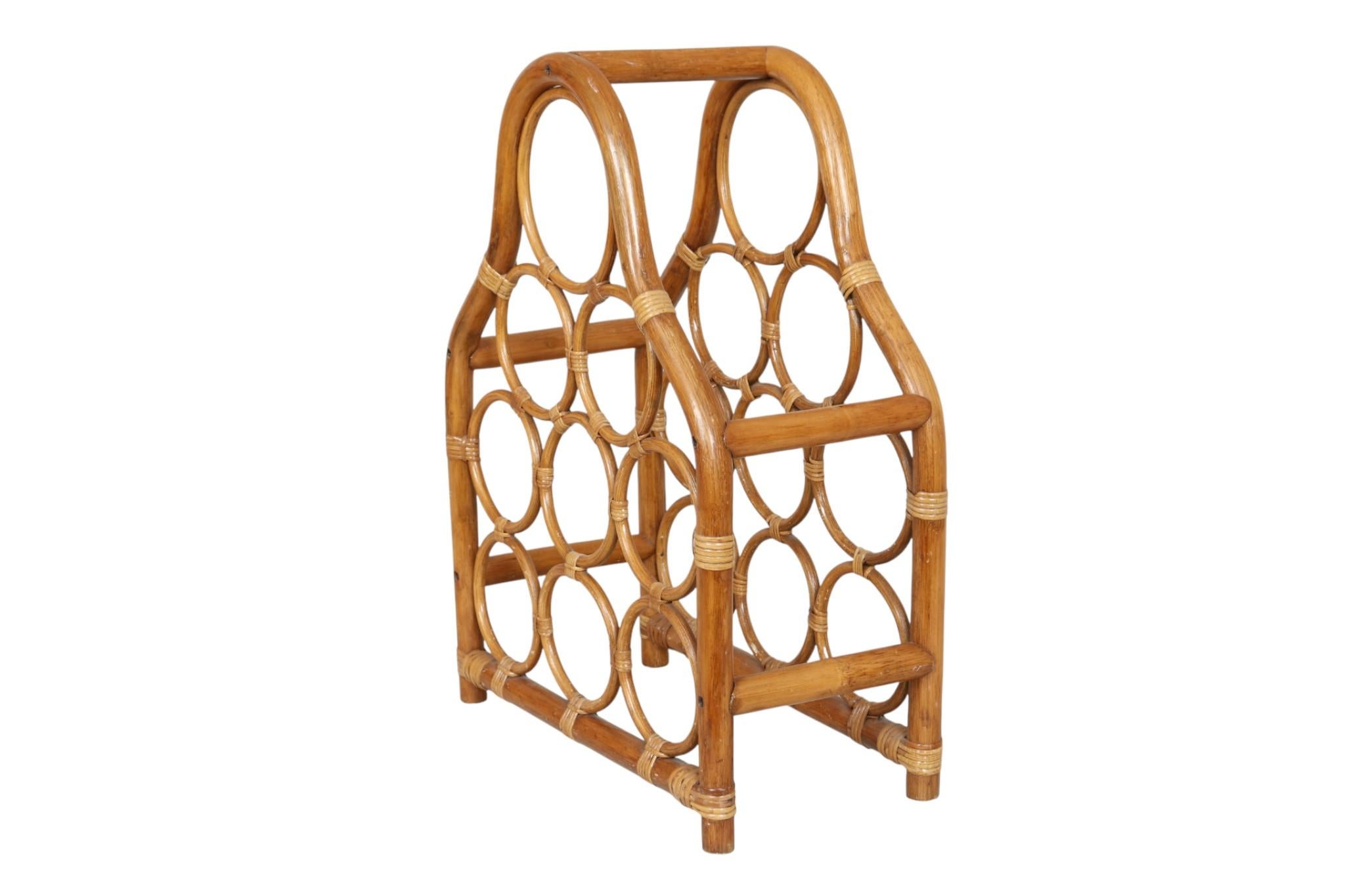 Bentwood Bamboo and Rattan Wine Rack In Good Condition For Sale In Bradenton, FL