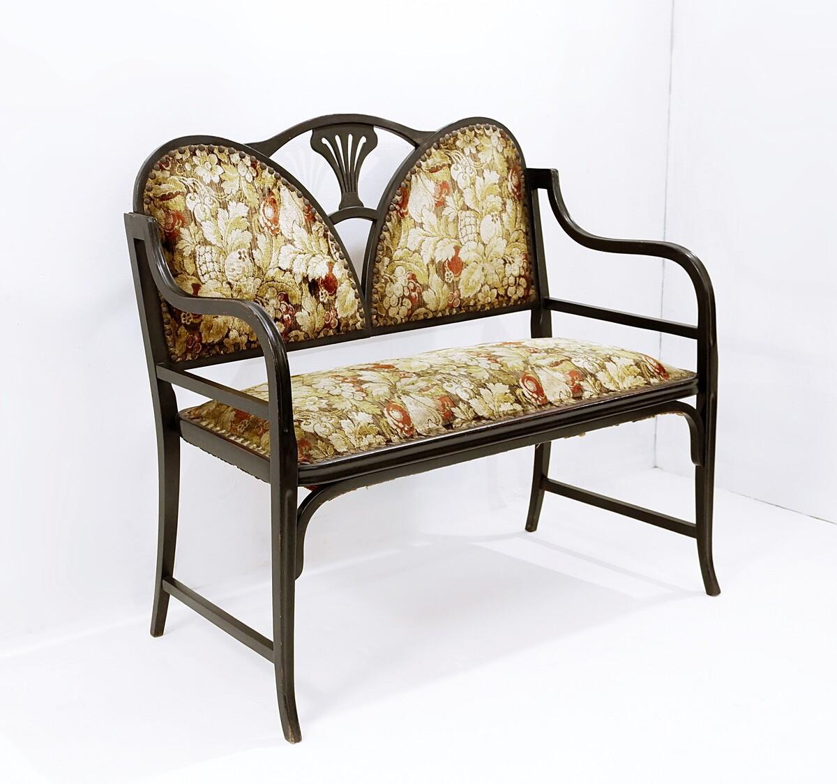 Fabric Bentwood Bench by Thonet, Austria, 1900s For Sale