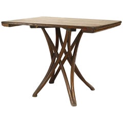 Bentwood Cafe Table, Walnut Stained, Cross Leg Design, Antique Style