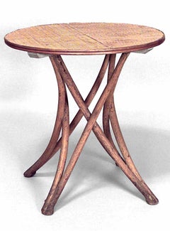 Bentwood Cafe Table with Glass Top, Cross Legged Base, 20th Century