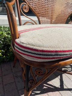 Bentwood & Cane Upholstered Settee in French Linen, Attr. To Thonet, Austria, C.