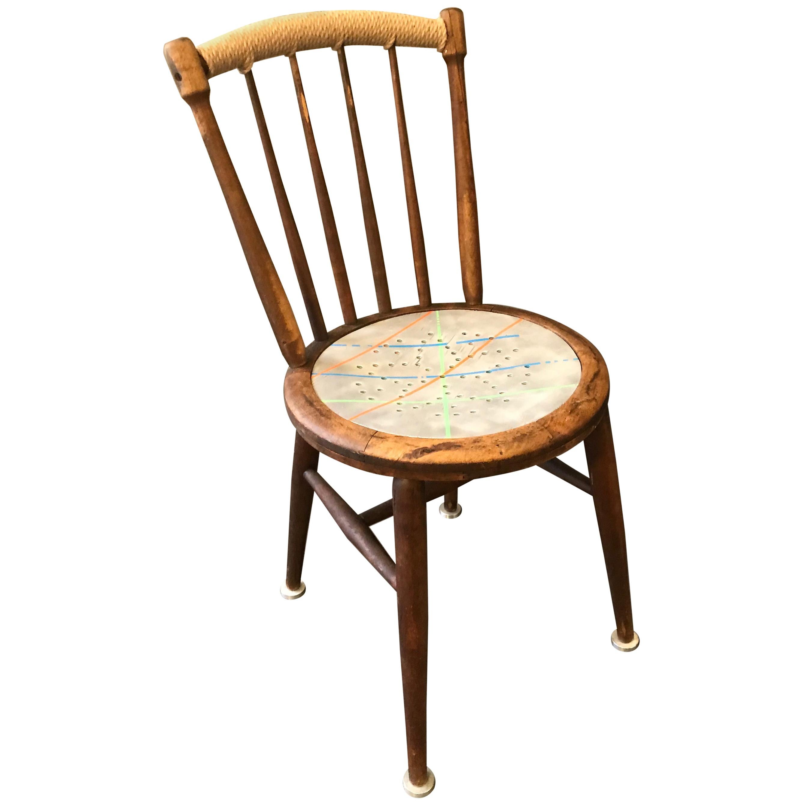 Bentwood Chair circa 1900, Contemporized by Atelier Staab, Neon and Silver Seat For Sale