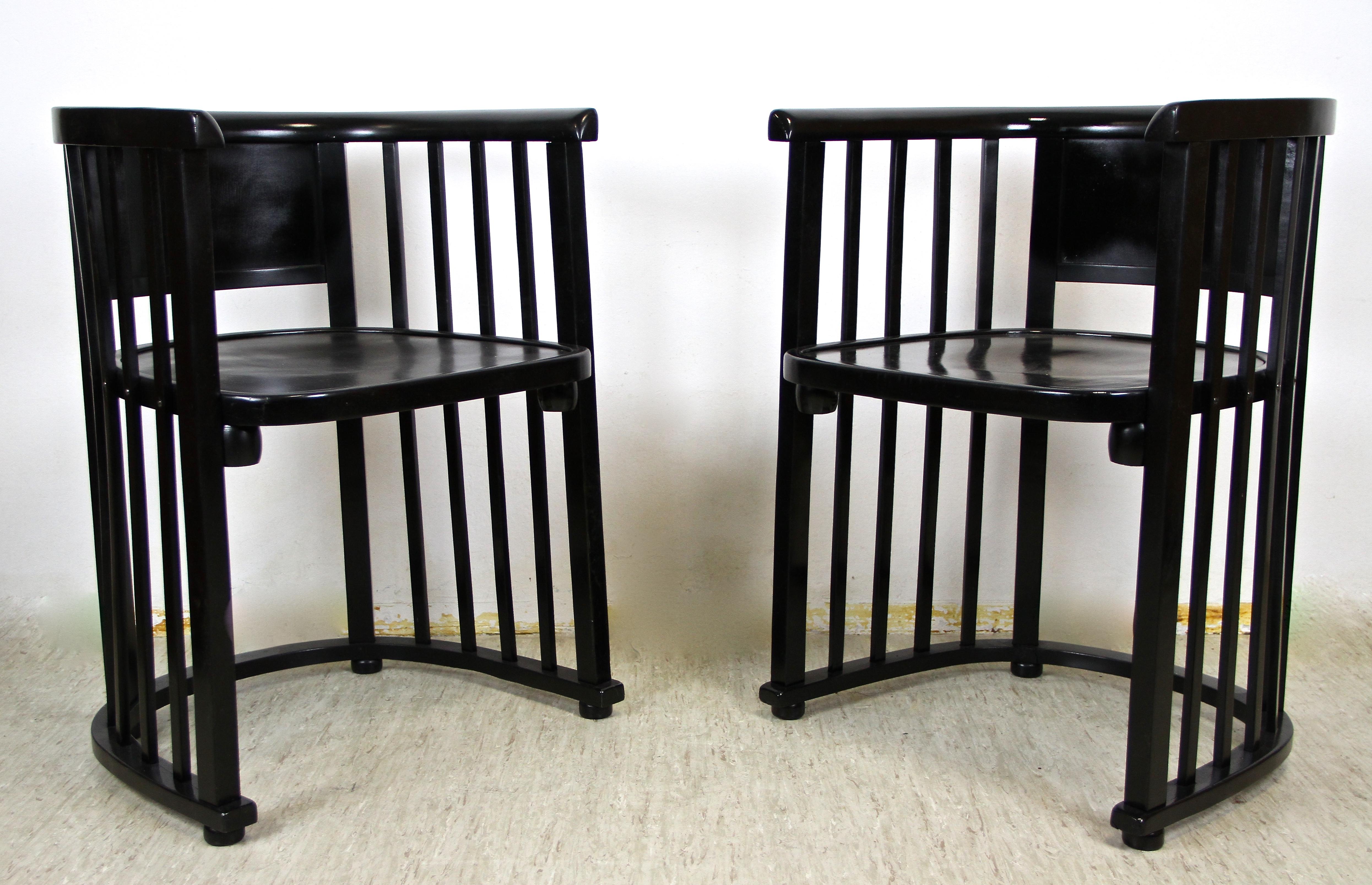 Black lacquered bentwood chairs designed by the famous Austrian architect Josef Hoffmann, attributed to the renown company of Jacob & Josef Kohn Vienna. Josef Hoffmann was also the founding member of the world famous 