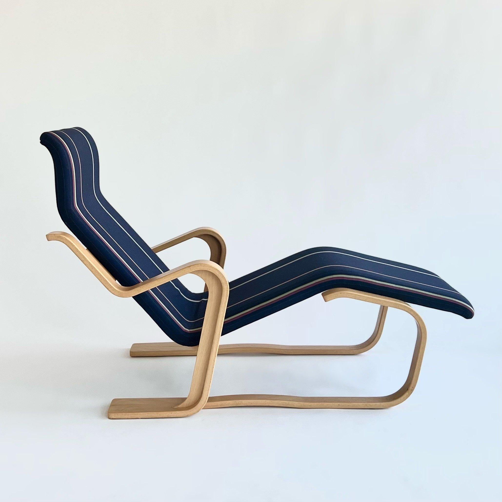 Bentwood Chaise Longue by Marcel Breuer recently reupholstered in Paul Smith ‘Bespoke Stripe.’ Circa 1950’s