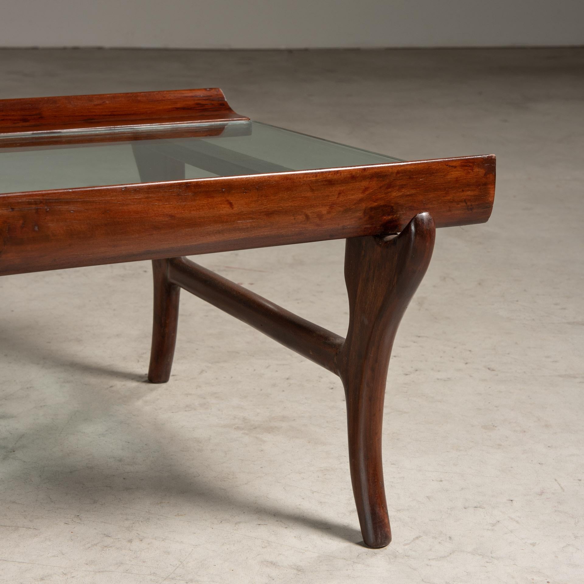 Glass Bentwood Coffee Table, by Giuseppe Scapinelli, Brazilian Mid-Century Design For Sale