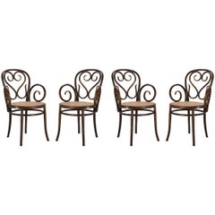 Bentwood Dining Armchairs with Caned Seats by Salvatore Leone, Set of Four