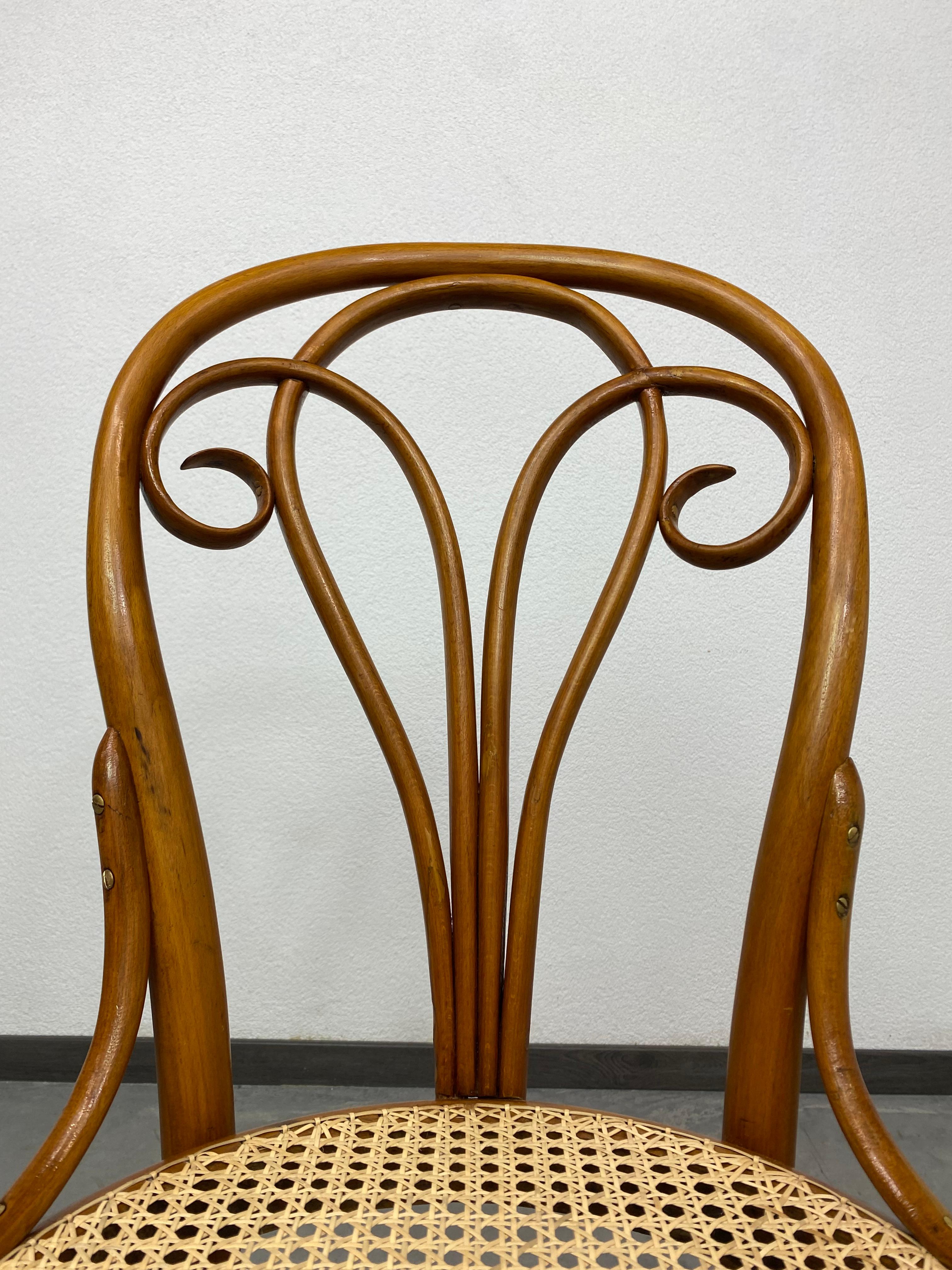 Rattan Bentwood dining chair by Löbl Wieisskirchen For Sale