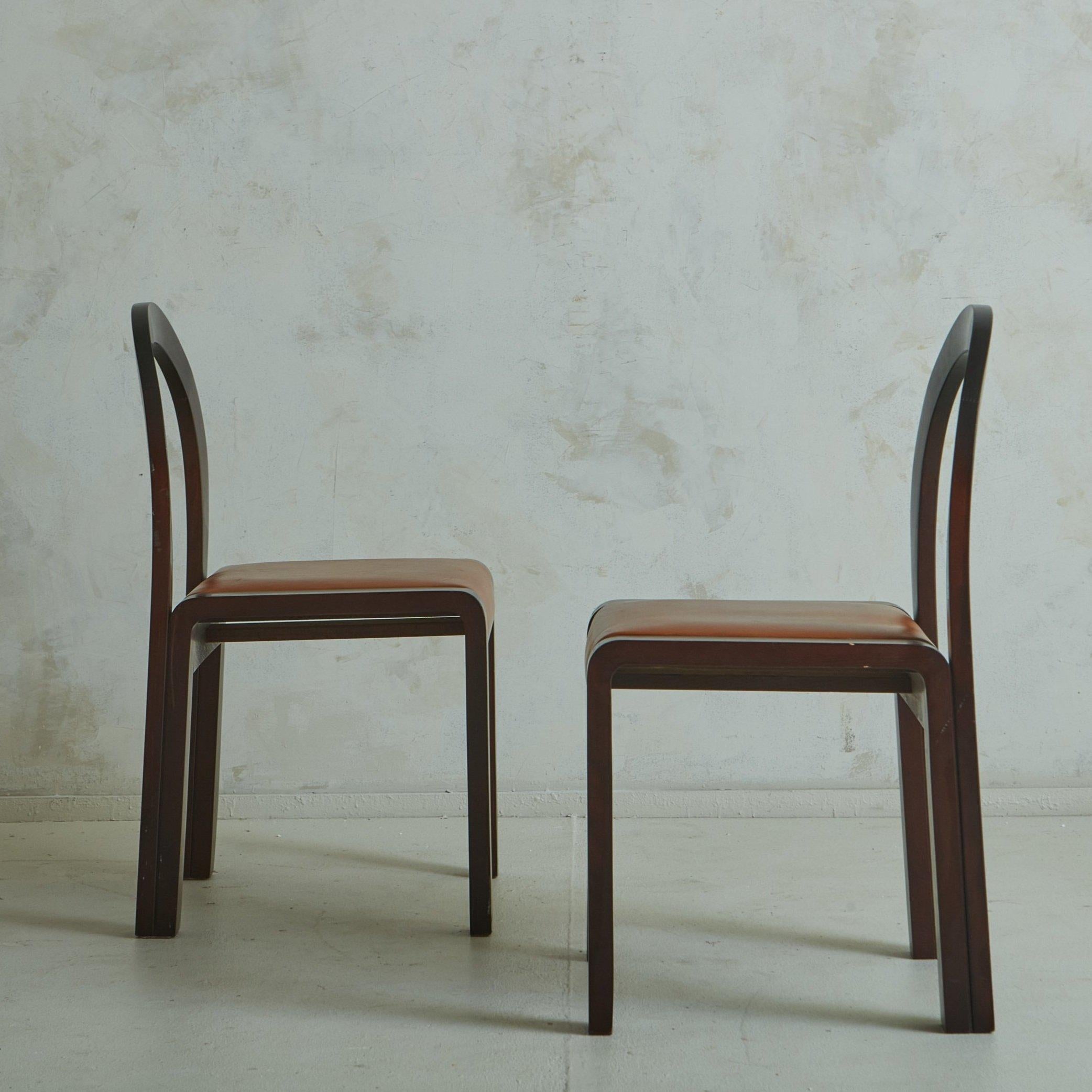 Italian Bentwood Dining Chair with Cognac Leather Seats, Italy 1980s - 4 Available