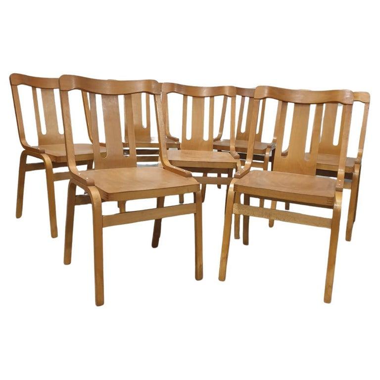 Mid century dinning chairs produced by TON company in the former Czechoslovakia in the 1970´s. It is characterized by a bent plywood structure with beech veneer. The chairs are in good Vintage condition, shows signs ao age and use. Price is per