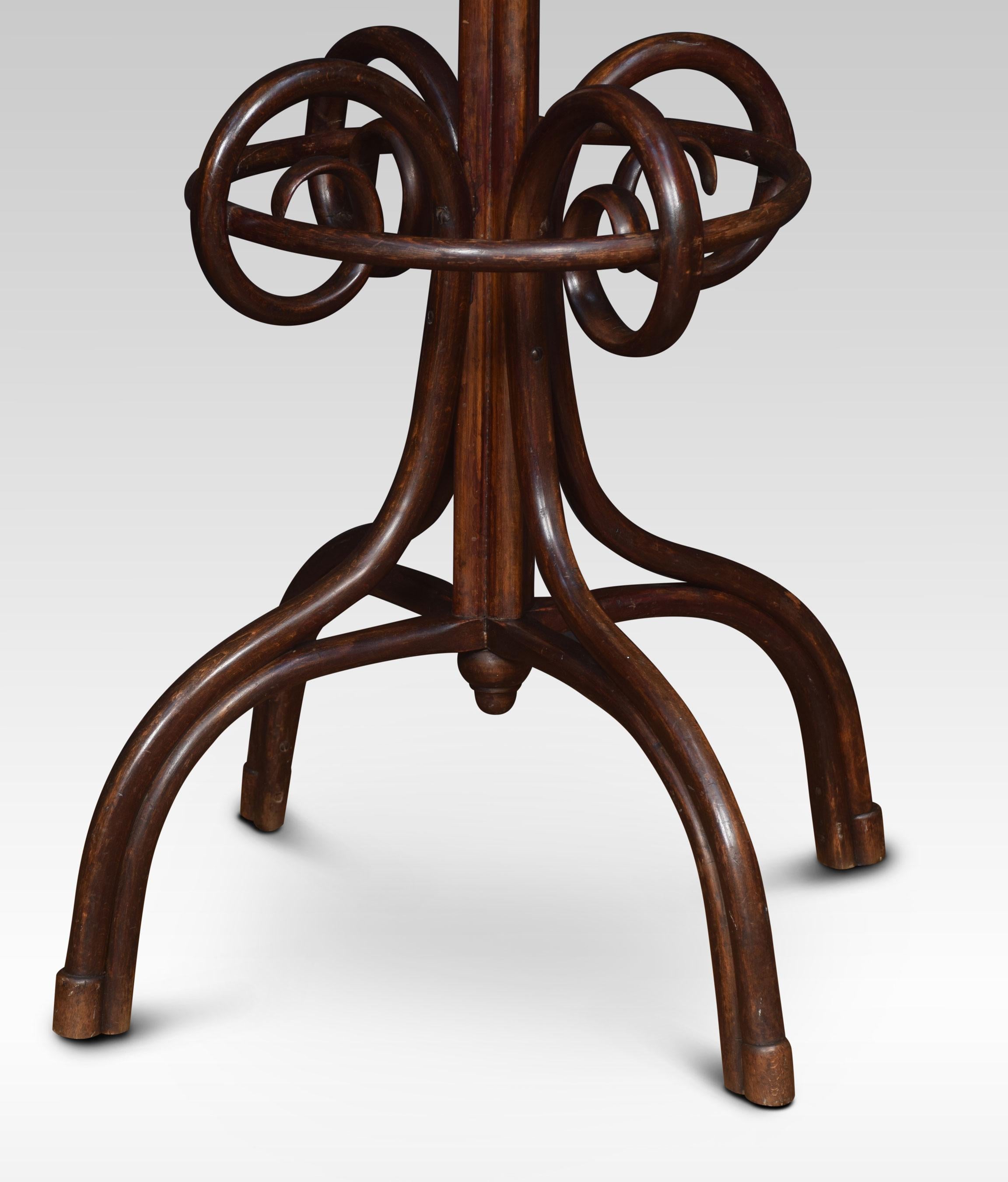 Late 19th-century bentwood hall or hat stand. The top section having shaped supports above the large central column to the base having four similar shaped supports
Dimensions:
Height 77 inches
Width 21.5 inches
Depth 21.5 inches.