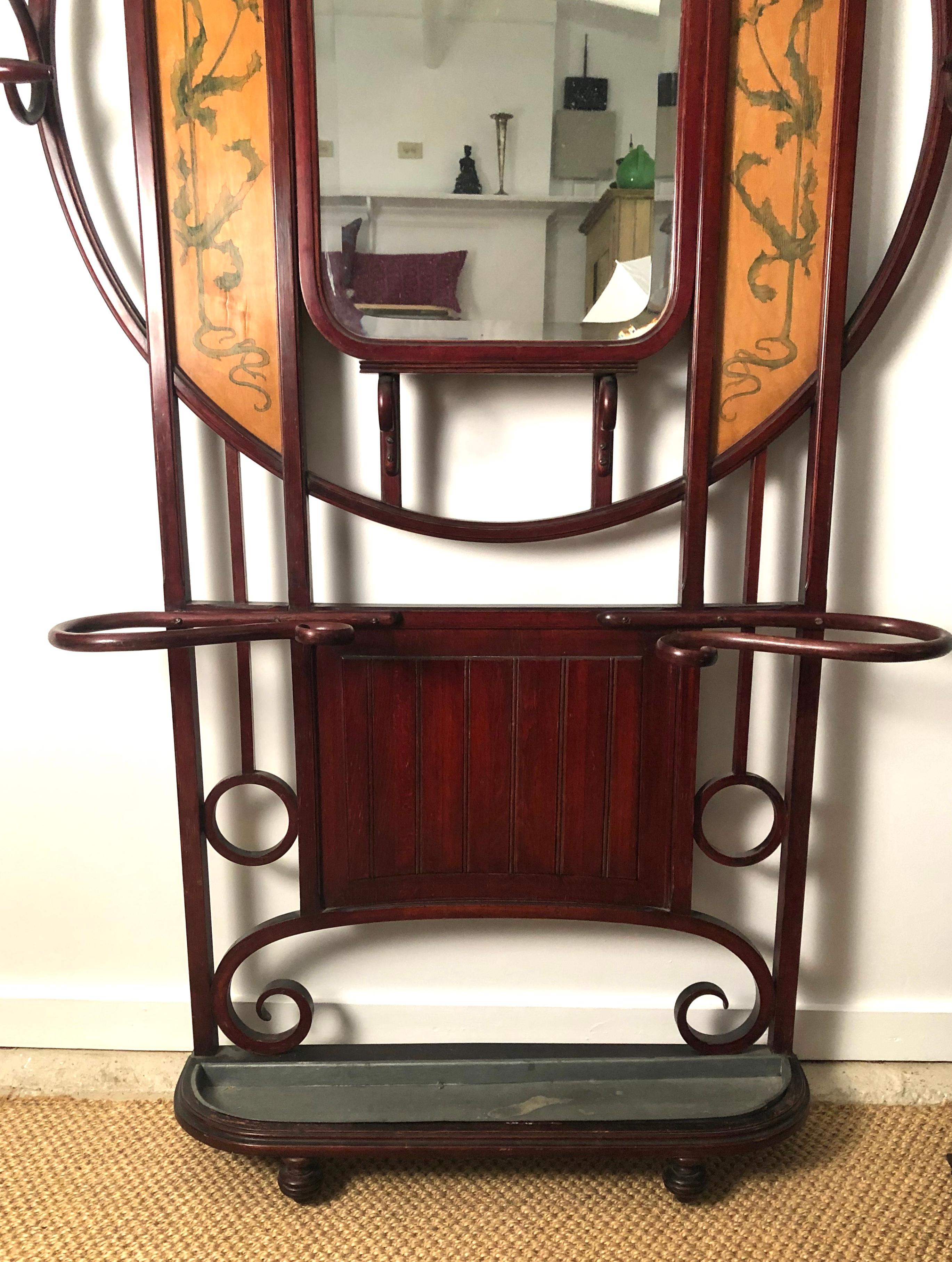 Art Nouveau Austrian Bentwood Hall Tree with Hat and Coat Rack  3