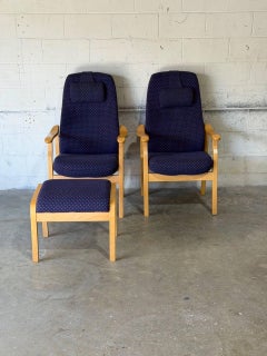 Bentwood High Back Lounge Chairs with Ottoman Set of 3 Vintage 1970s