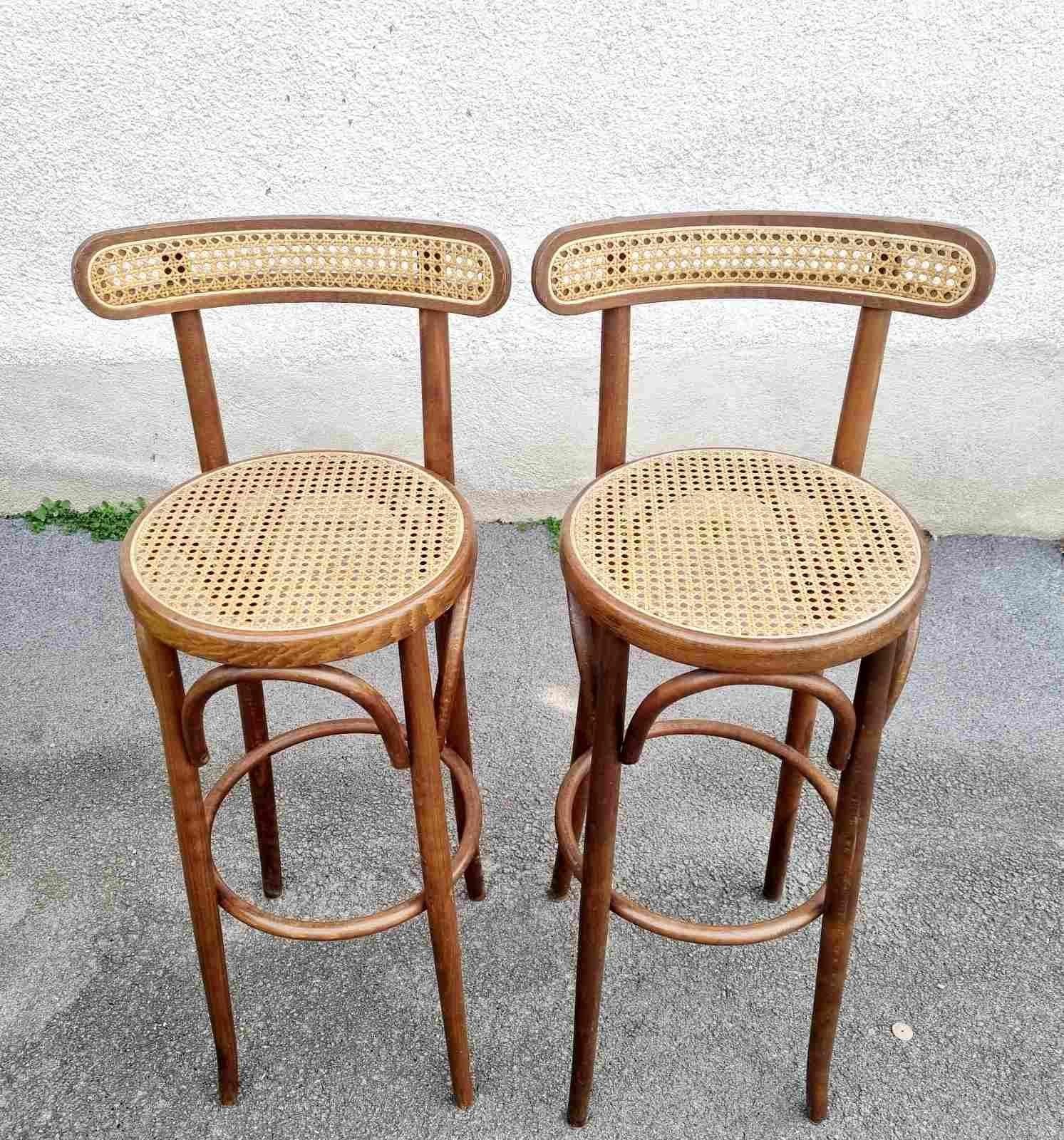 Bentwood High Bar Stools in Thonet style, Italy, 1970s, Set of 2 3