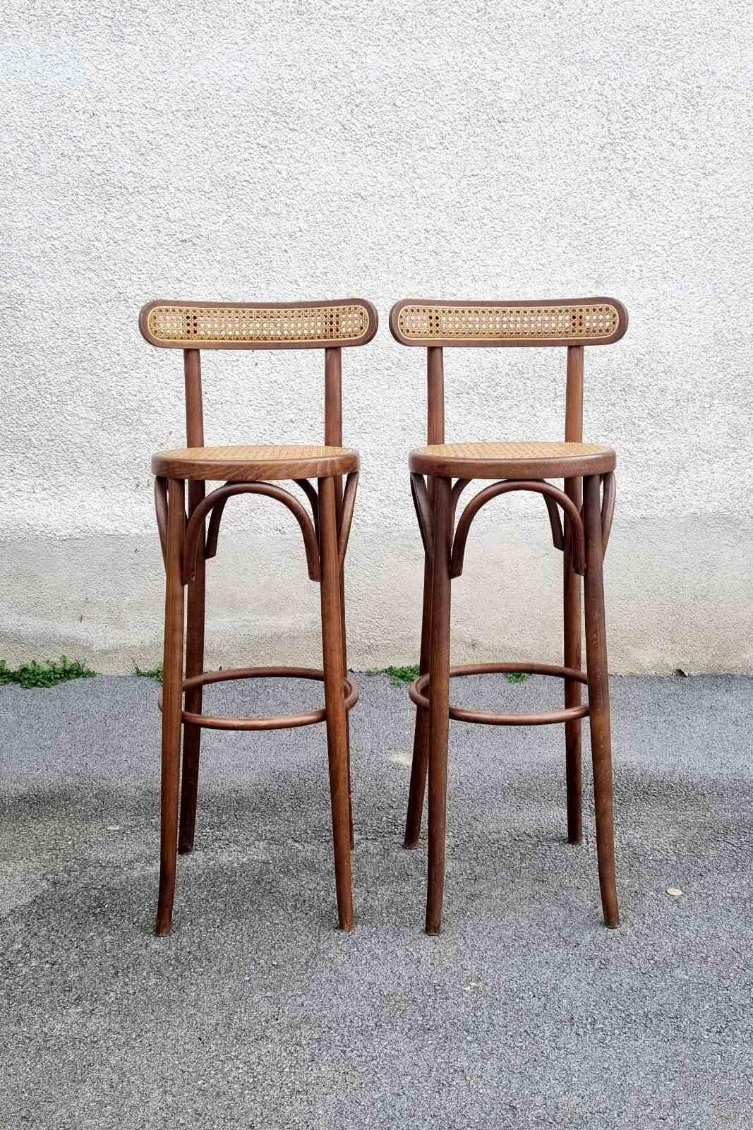 Art Nouveau Bentwood High Bar Stools in Thonet style, Italy, 1970s, Set of 2