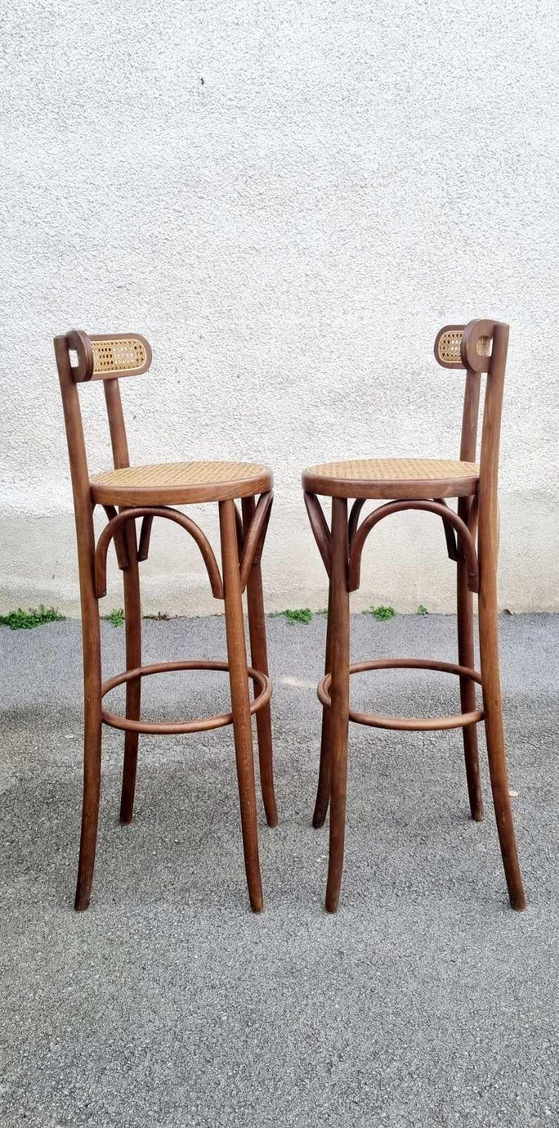 Bentwood High Bar Stools in Thonet style, Italy, 1970s, Set of 2 In Good Condition In Lucija, SI