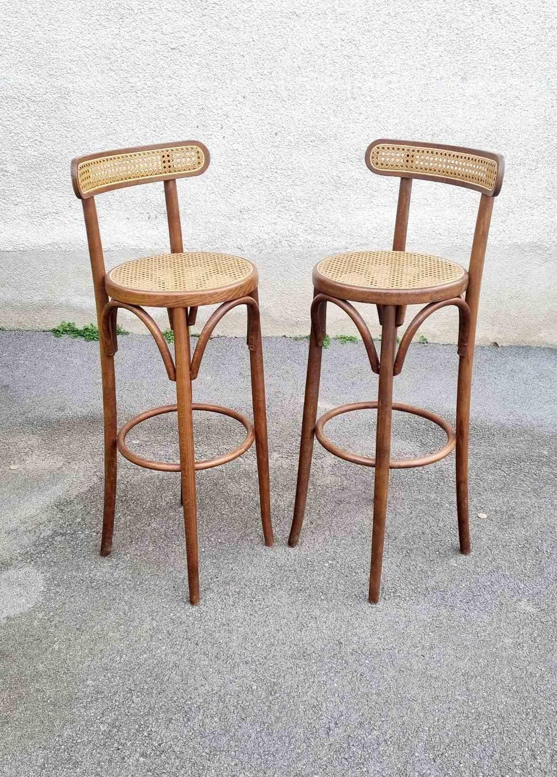 Early 20th Century Bentwood High Bar Stools in Thonet style, Italy, 1970s, Set of 2