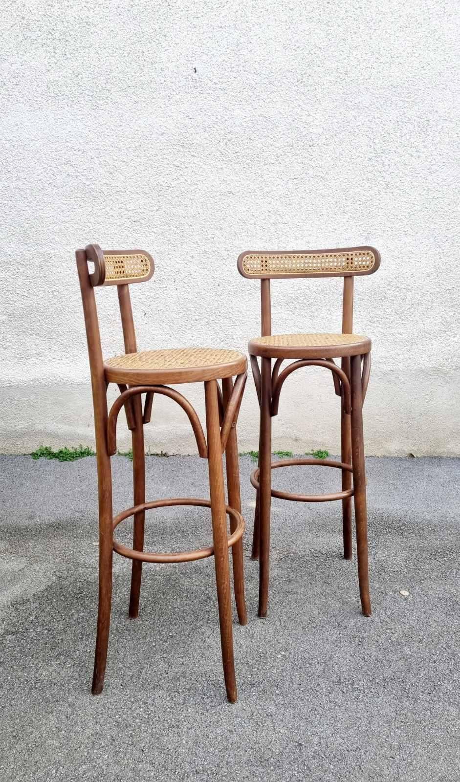 Cane Bentwood High Bar Stools in Thonet style, Italy, 1970s, Set of 2