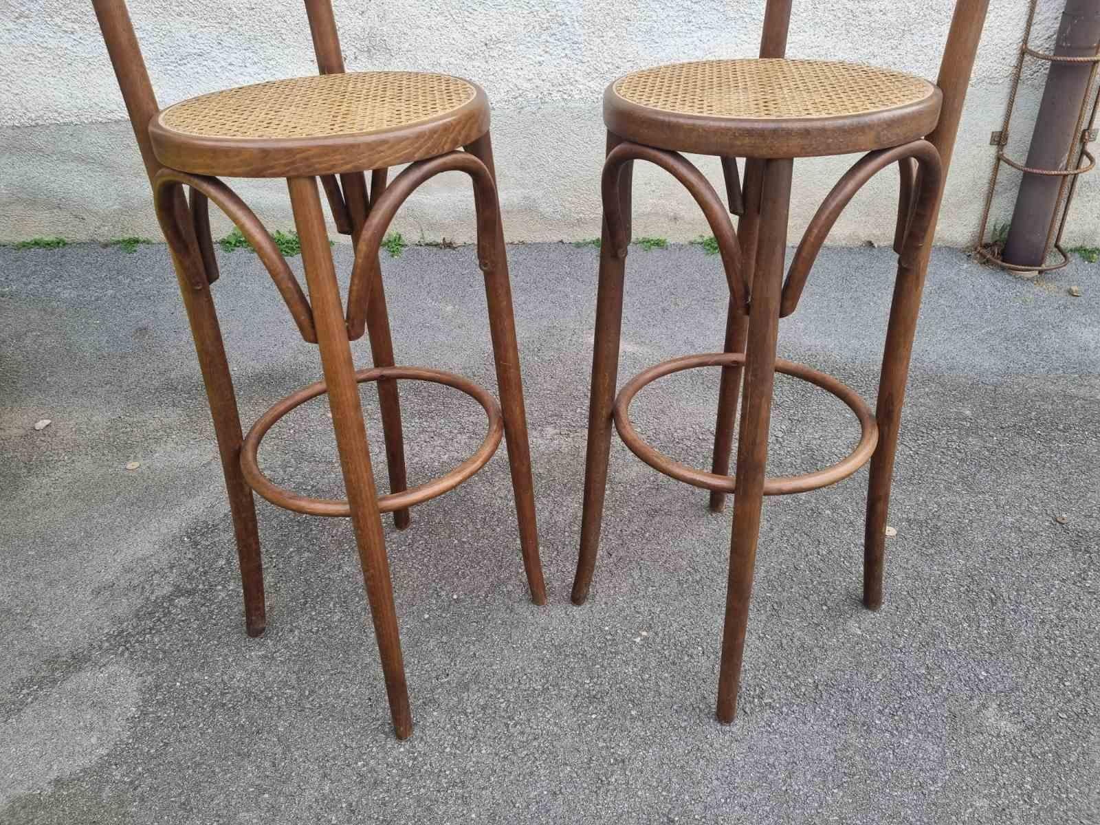Bentwood High Bar Stools in Thonet style, Italy, 1970s, Set of 2 1