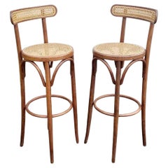 Bentwood High Bar Stools in Thonet style, Italy, 1970s, Set of 2