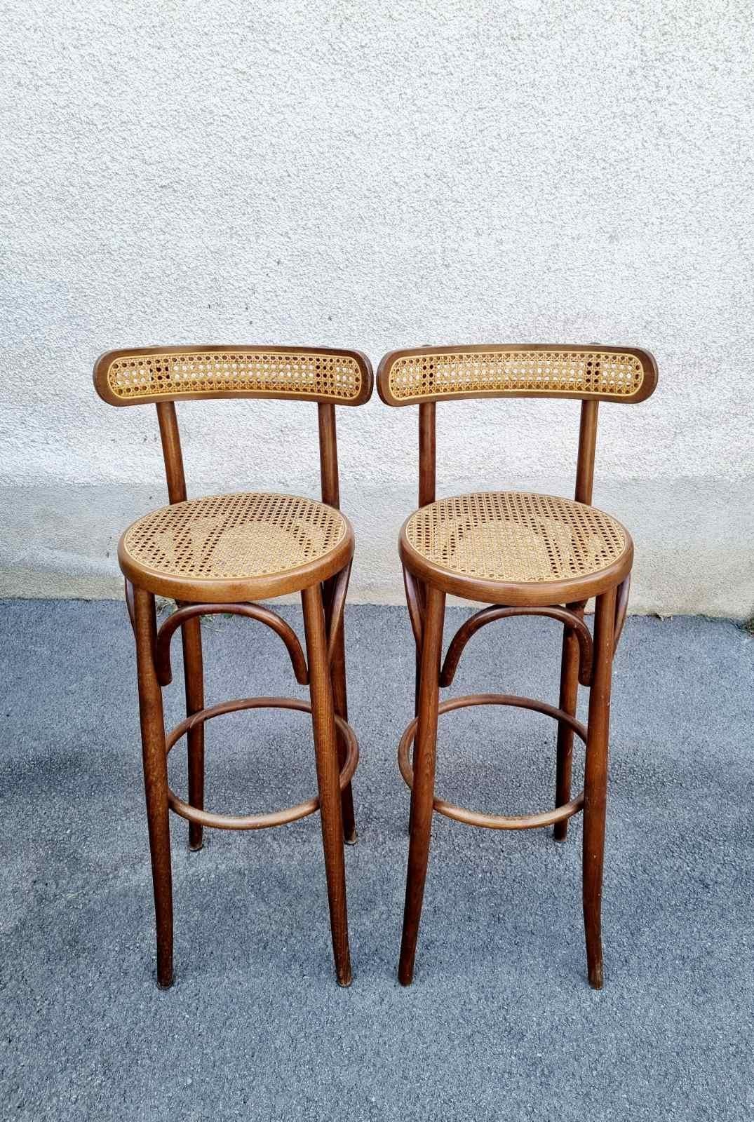 Bentwood High Bar Stools in Thonet Style, Italy 70s, Pair 4