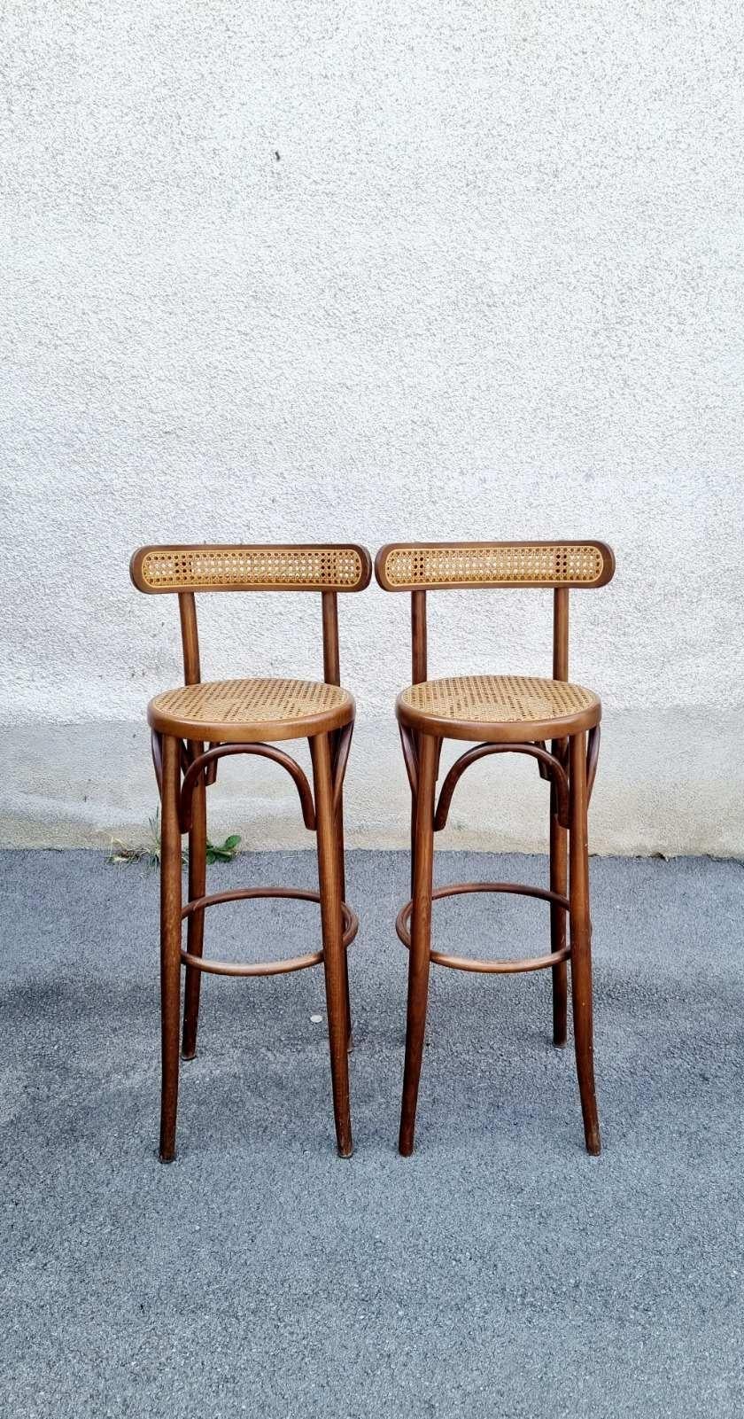Italian Bentwood High Bar Stools in Thonet Style, Italy 70s, Pair