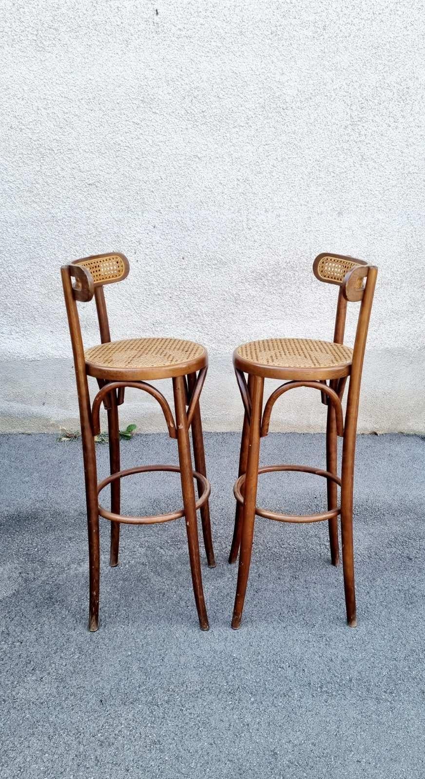 Bentwood High Bar Stools in Thonet Style, Italy 70s, Pair In Good Condition In Lucija, SI
