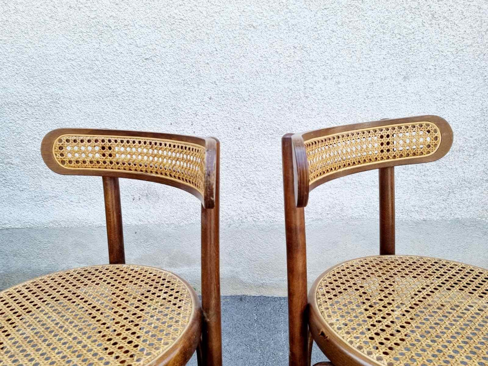 Cane Bentwood High Bar Stools in Thonet Style, Italy 70s, Pair
