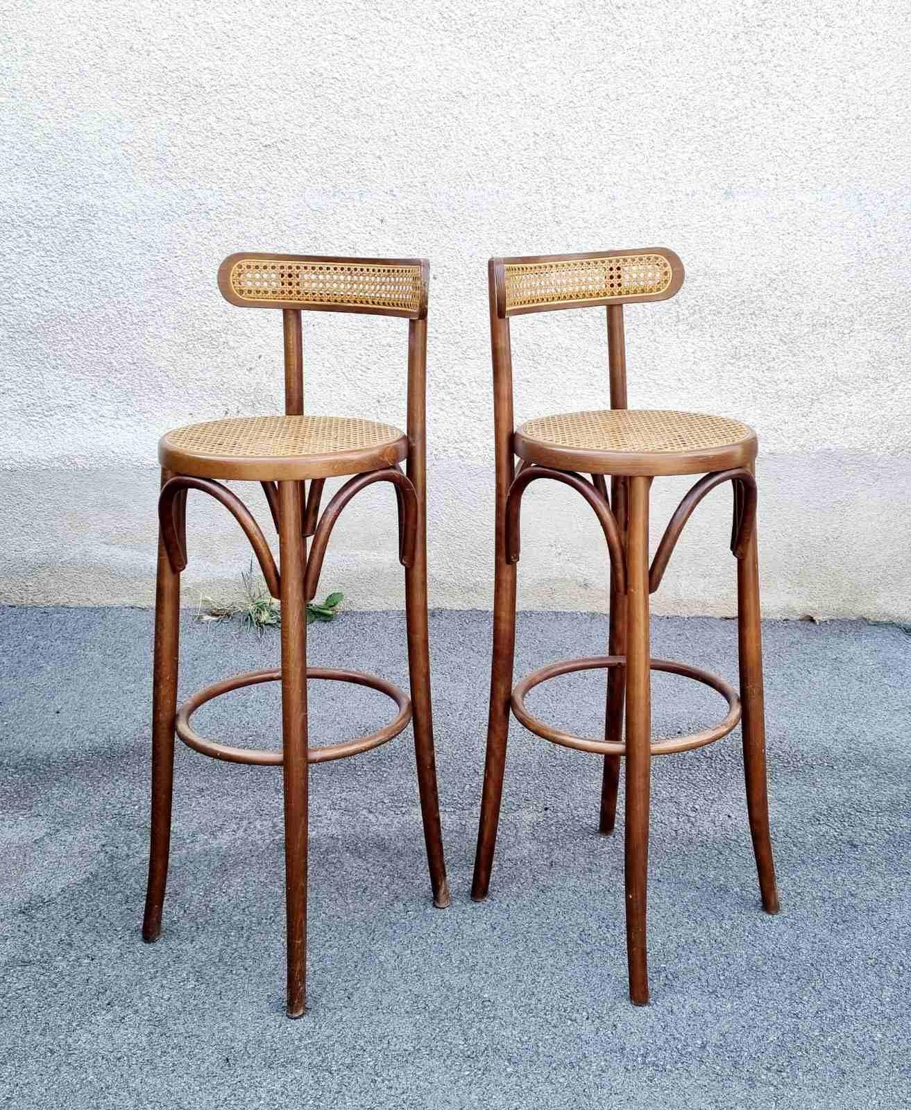 Bentwood High Bar Stools in Thonet Style, Italy 70s, Pair 2