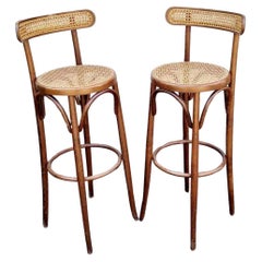 Bentwood High Bar Stools in Thonet Style, Italy 70s, Pair