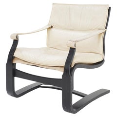 Vintage Bentwood Leather Lounge Chair by Ake Fribytter, 1970s