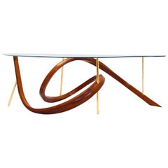 Bentwood Modern Coffee Table with Brass Element and Glass Top by Raka Studio