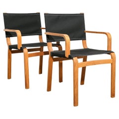 Bentwood Oak and Canvas Dining Chairs