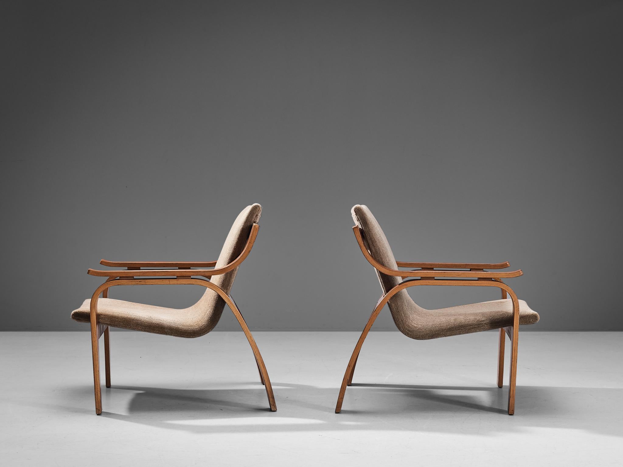 Late 20th Century Bentwood Pair of Lounge Chairs in Mahogany and Sand Upholstery