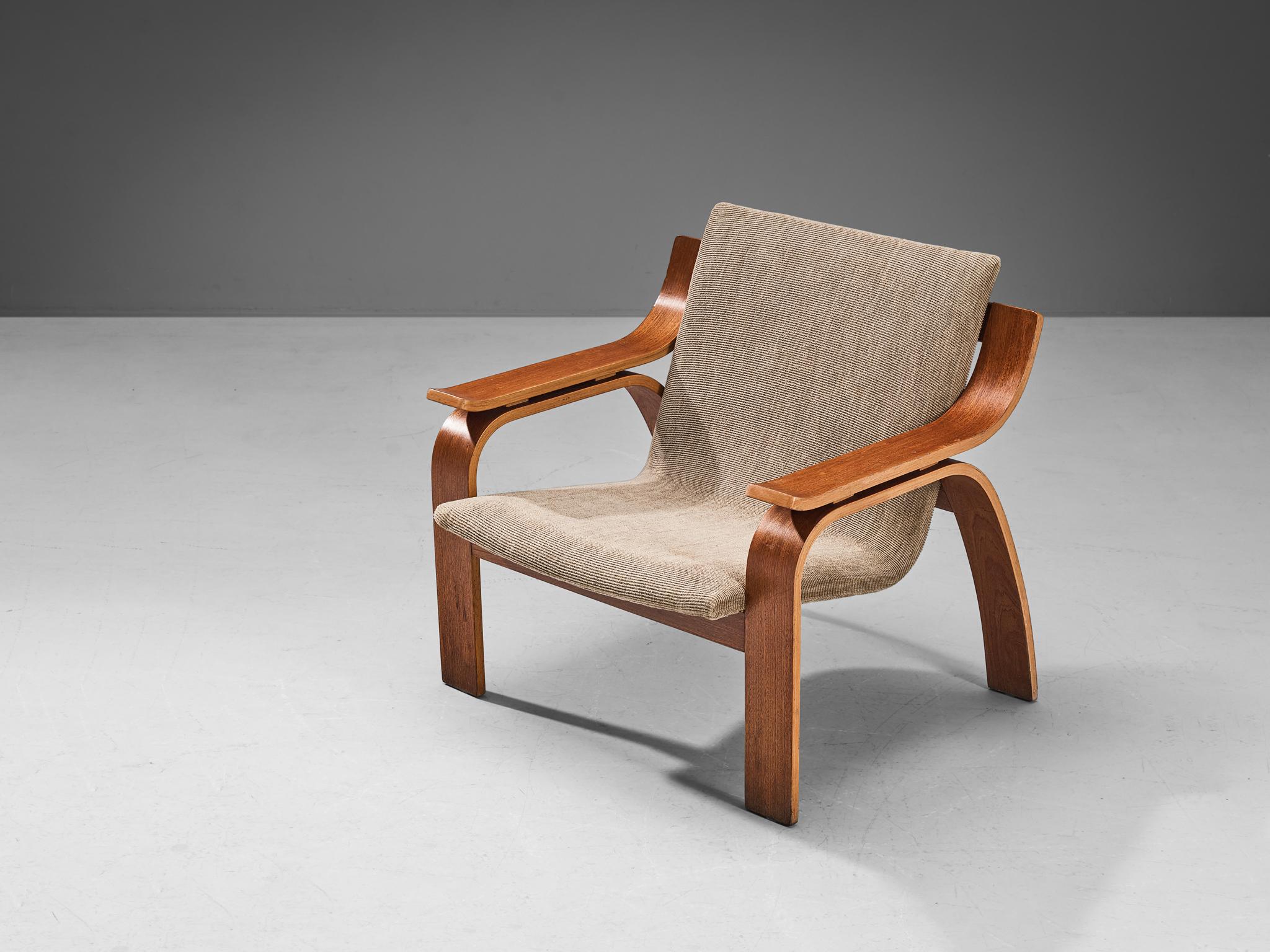 Bentwood Pair of Lounge Chairs in Mahogany and Sand Upholstery 1