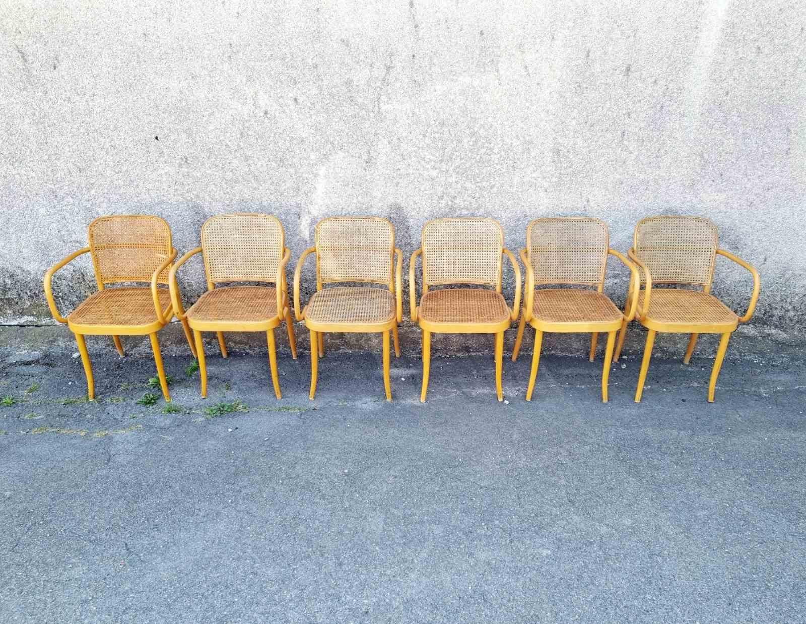 Art Nouveau Bentwood Prague Chairs, Model N.811 Designed by Josef Hofmann, Czechoslovaka 70s